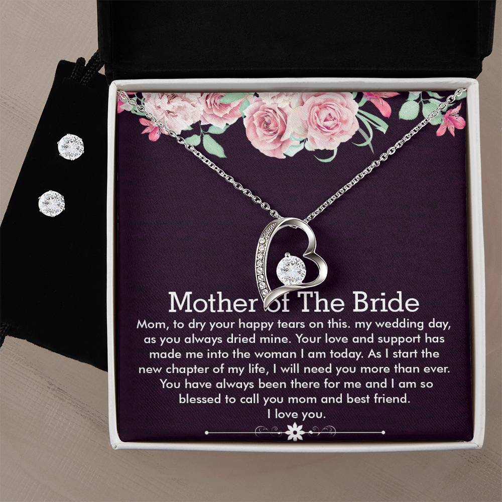 Forever Love Necklace + Clear CZ Earrings Excellent Gift for Mother of The Bride
