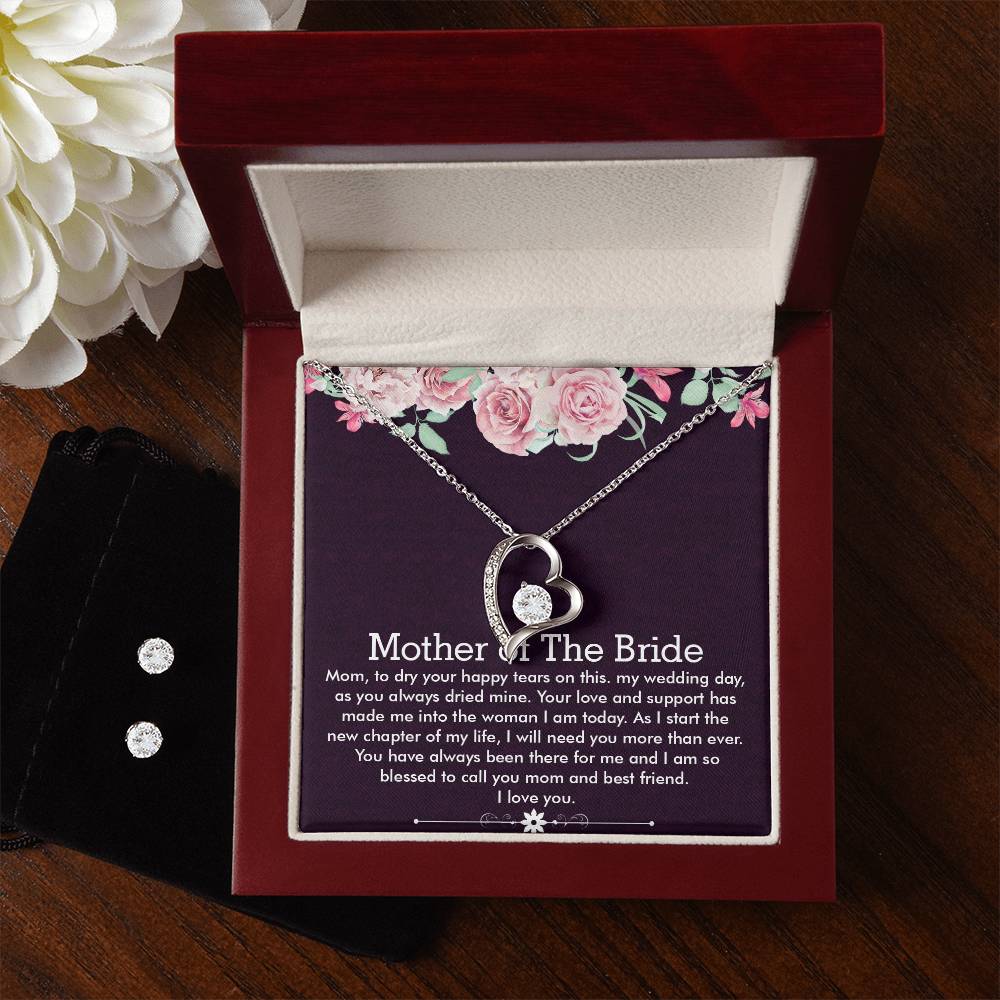 Forever Love Necklace + Clear CZ Earrings Excellent Gift for Mother of The Bride