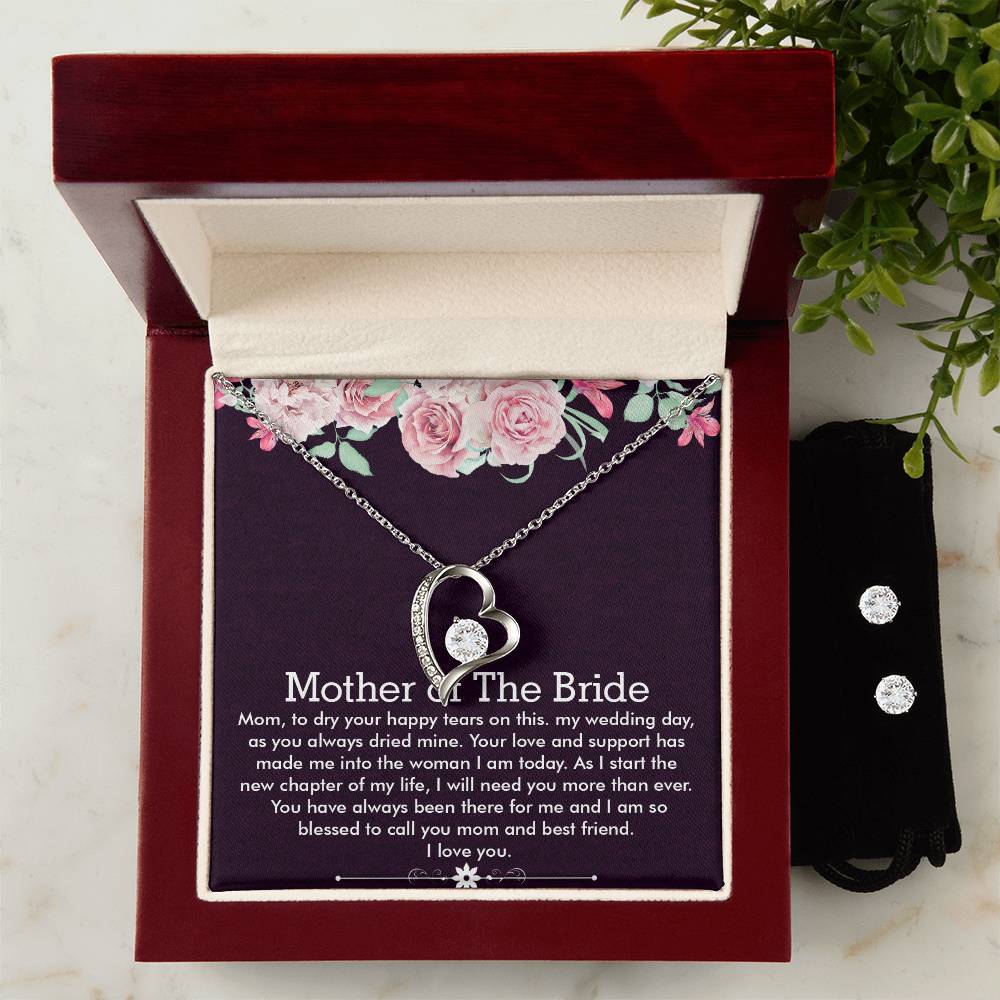 Forever Love Necklace + Clear CZ Earrings Excellent Gift for Mother of The Bride