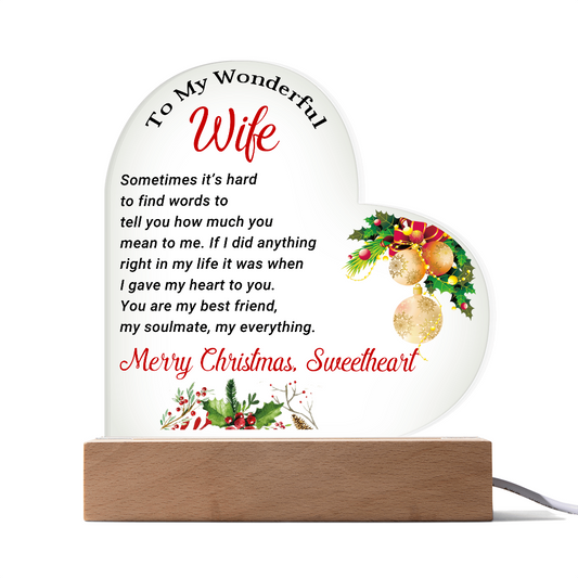 To My Wonderful Wife - Best Gift for Christmas - Acrylic Heart Plaque