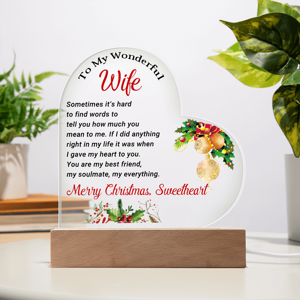 To My Wonderful Wife - Best Gift for Christmas - Acrylic Heart Plaque