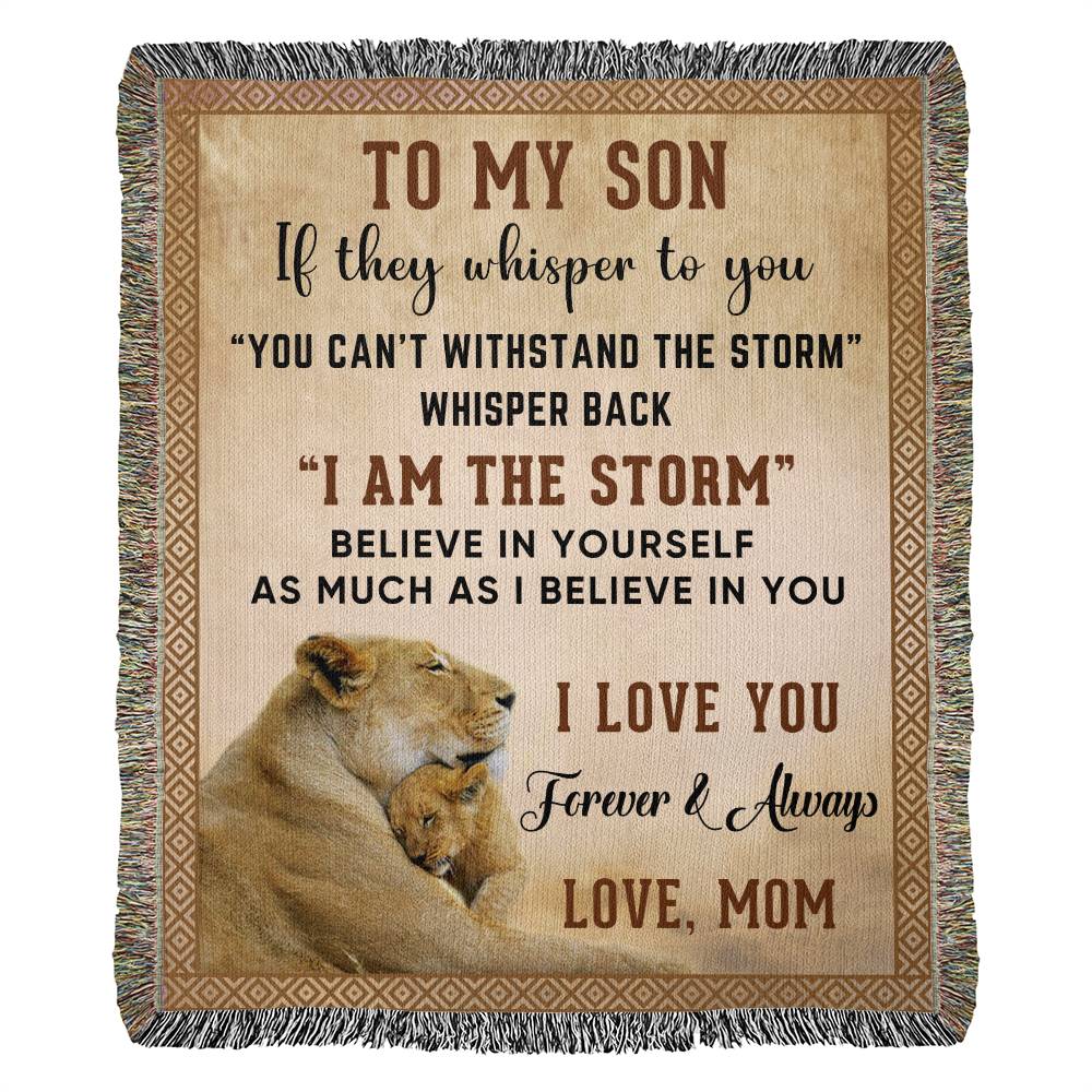 To My Son Lion Blanket - Gift  From Mom - Heirloom Woven Blanket