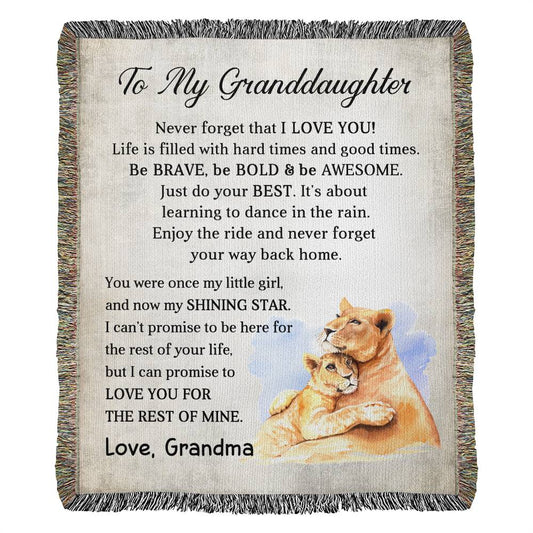 To My Granddaughter - Lion  Blanket From Grandma- Heirloom Woven Blanket