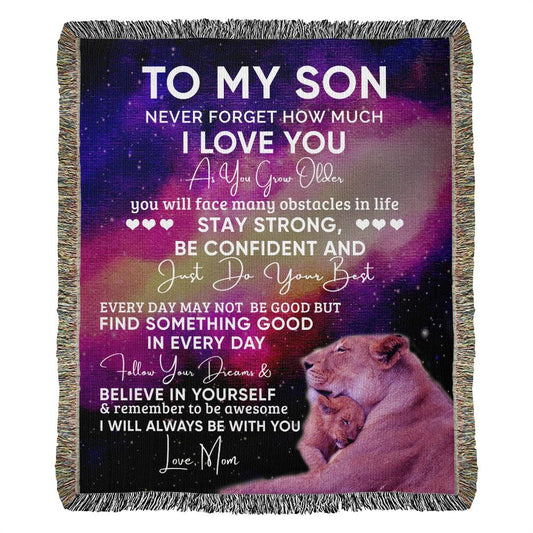 To My Son Lion Blanket - Gift From Mom - Heirloom Woven Blanket