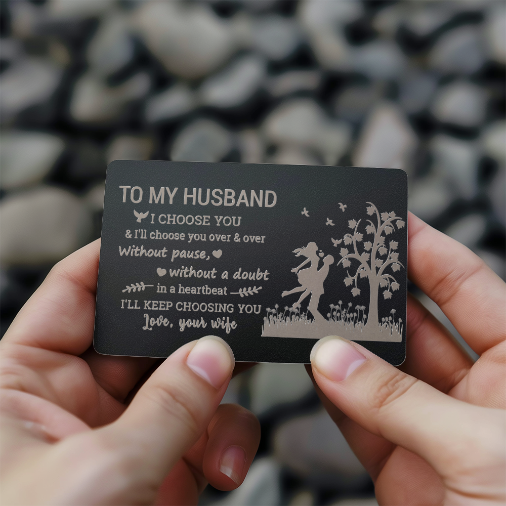 To My Husband - Valentine's Day Best Gift From Wife - Engraved Metal Wallet Card