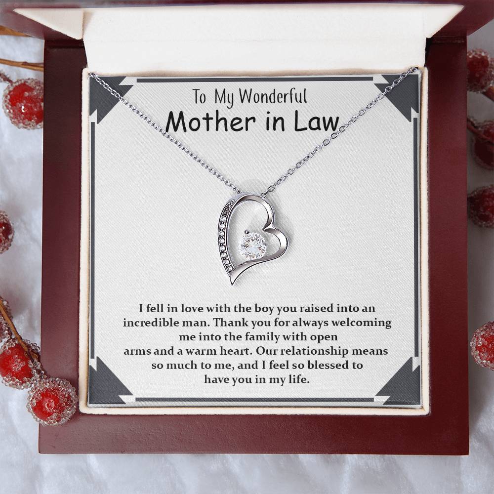 Gift For Wonderful Mother-in-law, Forever Love Necklace with On Demand Message Card Gift for Mother-in-Law