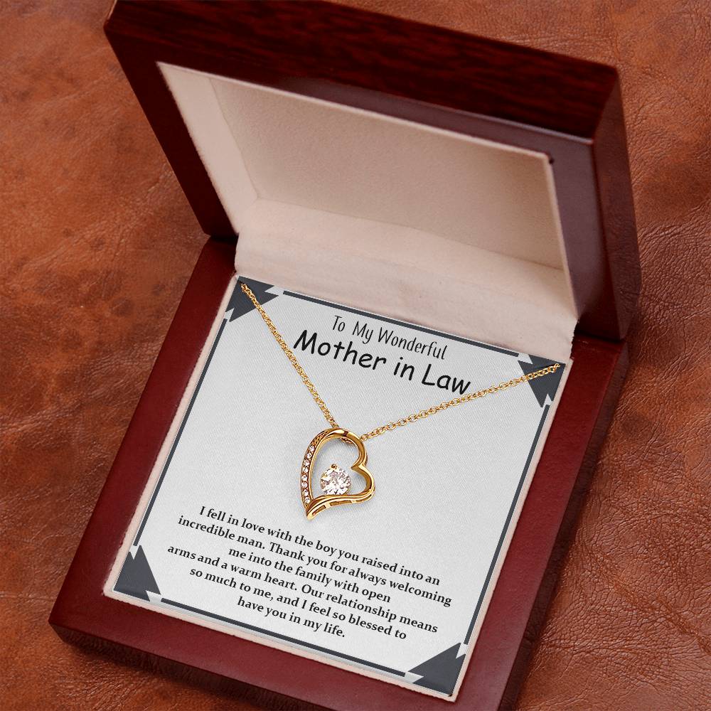 Gift For Wonderful Mother-in-law, Forever Love Necklace with On Demand Message Card Gift for Mother-in-Law