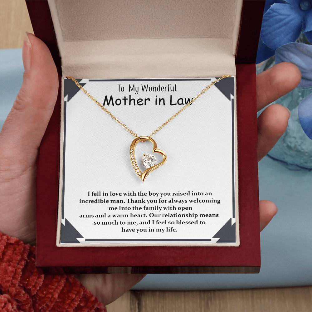 Gift For Wonderful Mother-in-law, Forever Love Necklace with On Demand Message Card Gift for Mother-in-Law