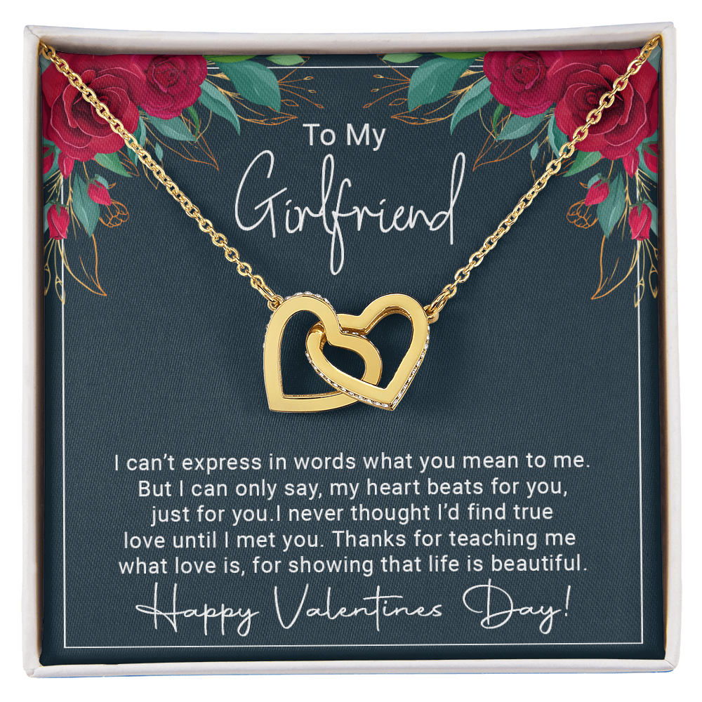 To my girlfriend my heart beats for you - Best Gift For Valentine - Interlocking Hearts Necklace