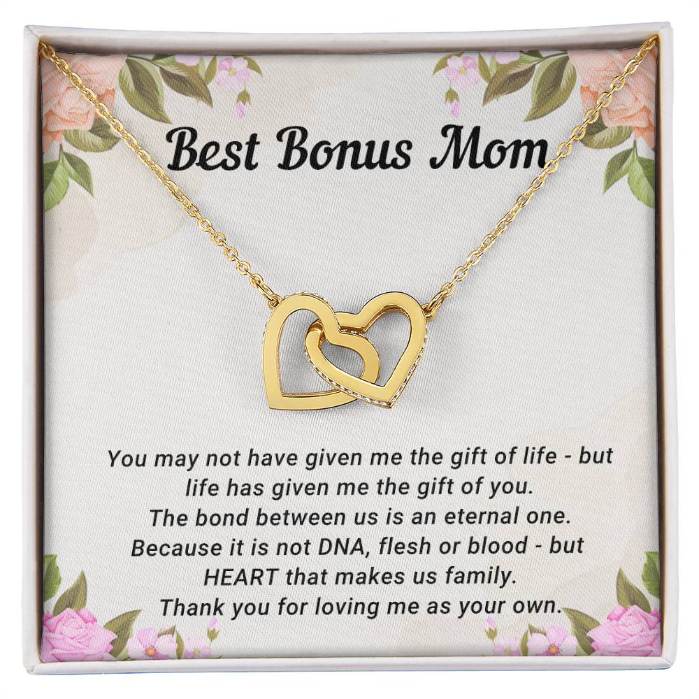 TO MY BONUS MOM - MOTHER'S DAY BEST GIFT - INTERLOCKING HEARTS NECKLACE