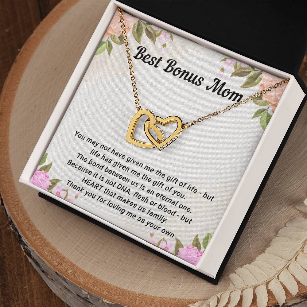 TO MY BONUS MOM - MOTHER'S DAY BEST GIFT - INTERLOCKING HEARTS NECKLACE