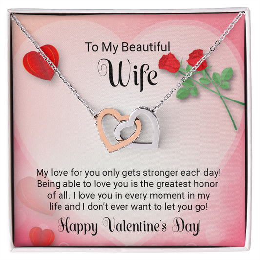 To My Beautiful Wife - I love you in every moment in my life - Best Gift For Valentine - Interlocking Hearts Necklace