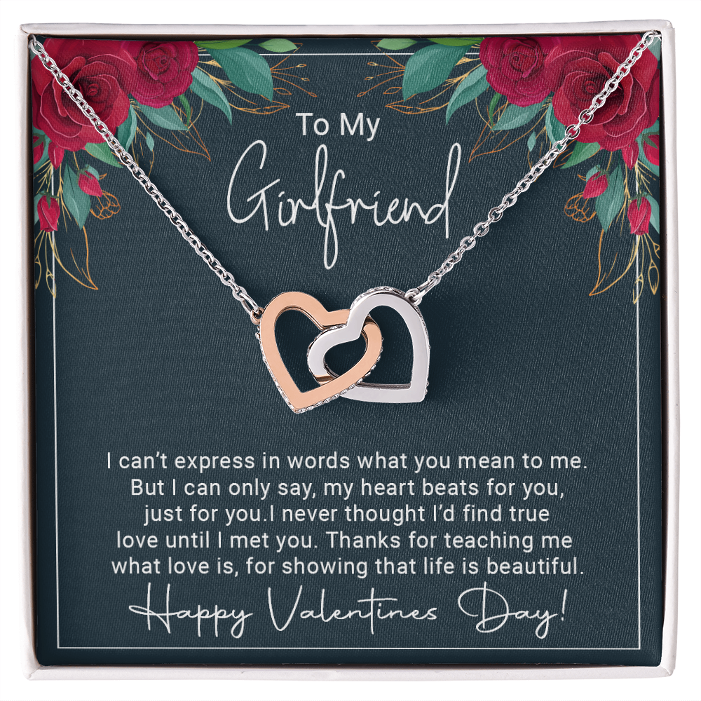 To my girlfriend my heart beats for you - Best Gift For Valentine - Interlocking Hearts Necklace