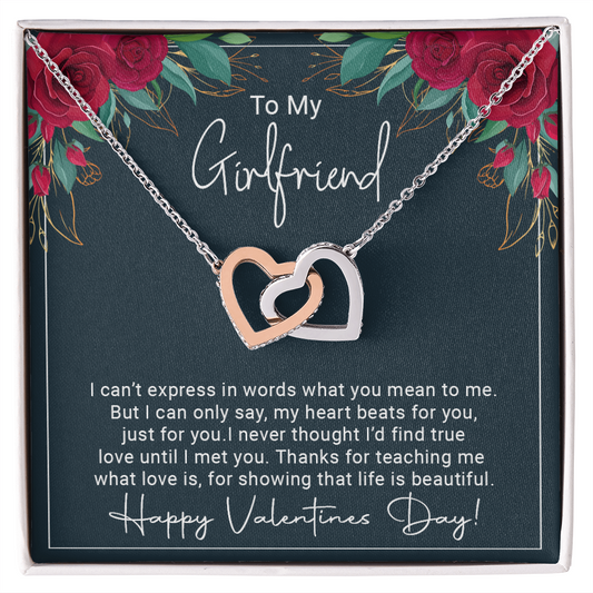 To my girlfriend my heart beats for you - Best Gift For Valentine - Interlocking Hearts Necklace