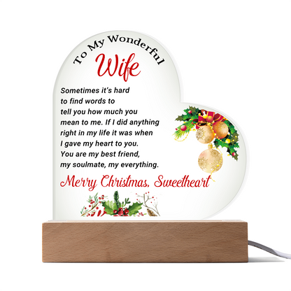 To My Wonderful Wife - Best Gift for Christmas - Acrylic Heart Plaque