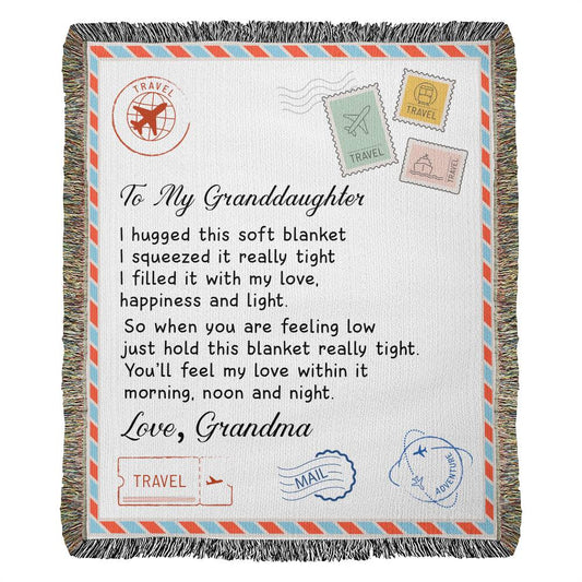 To My Granddaughter -  Air Mail Blanket From Grandma - Heirloom Woven Blanket