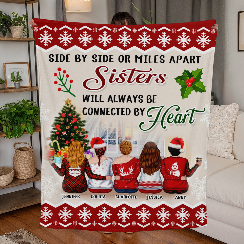 Sister will always be connected by heart - Best Gift for Christmas - Jersey Fleece Blanket