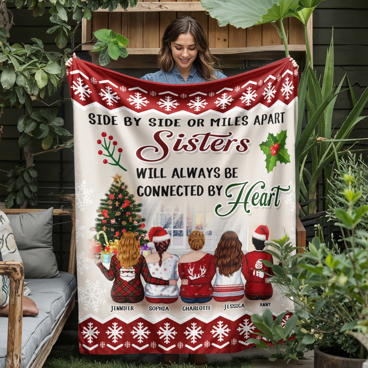 Sister will always be connected by heart - Best Gift for Christmas - Jersey Fleece Blanket