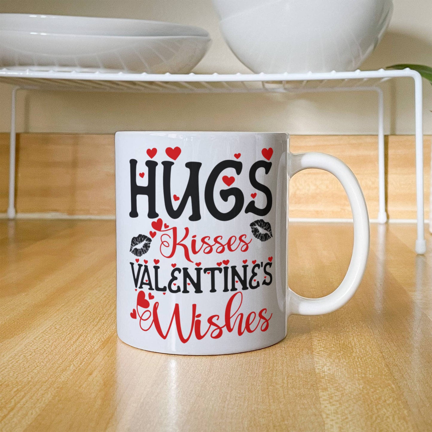 Hugs, Kisses Valentine's  Wishes - Valentine's Day Best Gift For - White Ceramic Mug