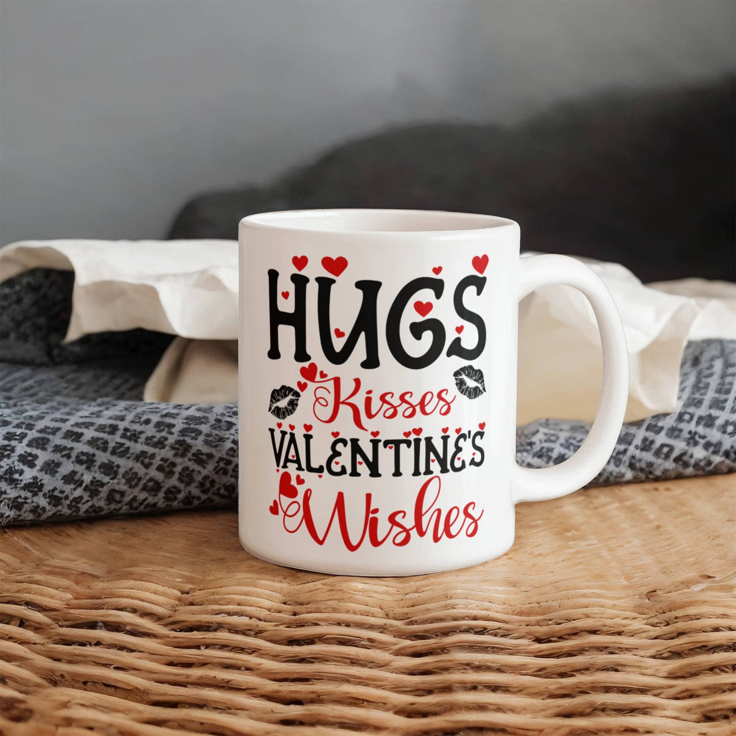 Hugs, Kisses Valentine's  Wishes - Valentine's Day Best Gift For - White Ceramic Mug