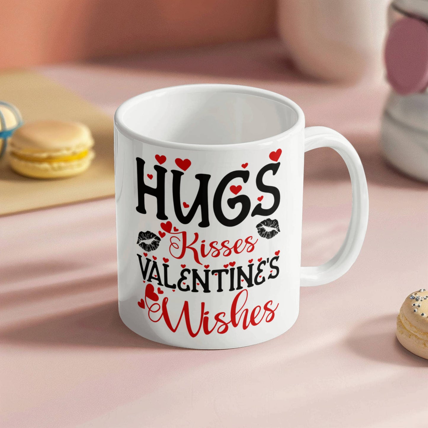 Hugs, Kisses Valentine's  Wishes - Valentine's Day Best Gift For - White Ceramic Mug