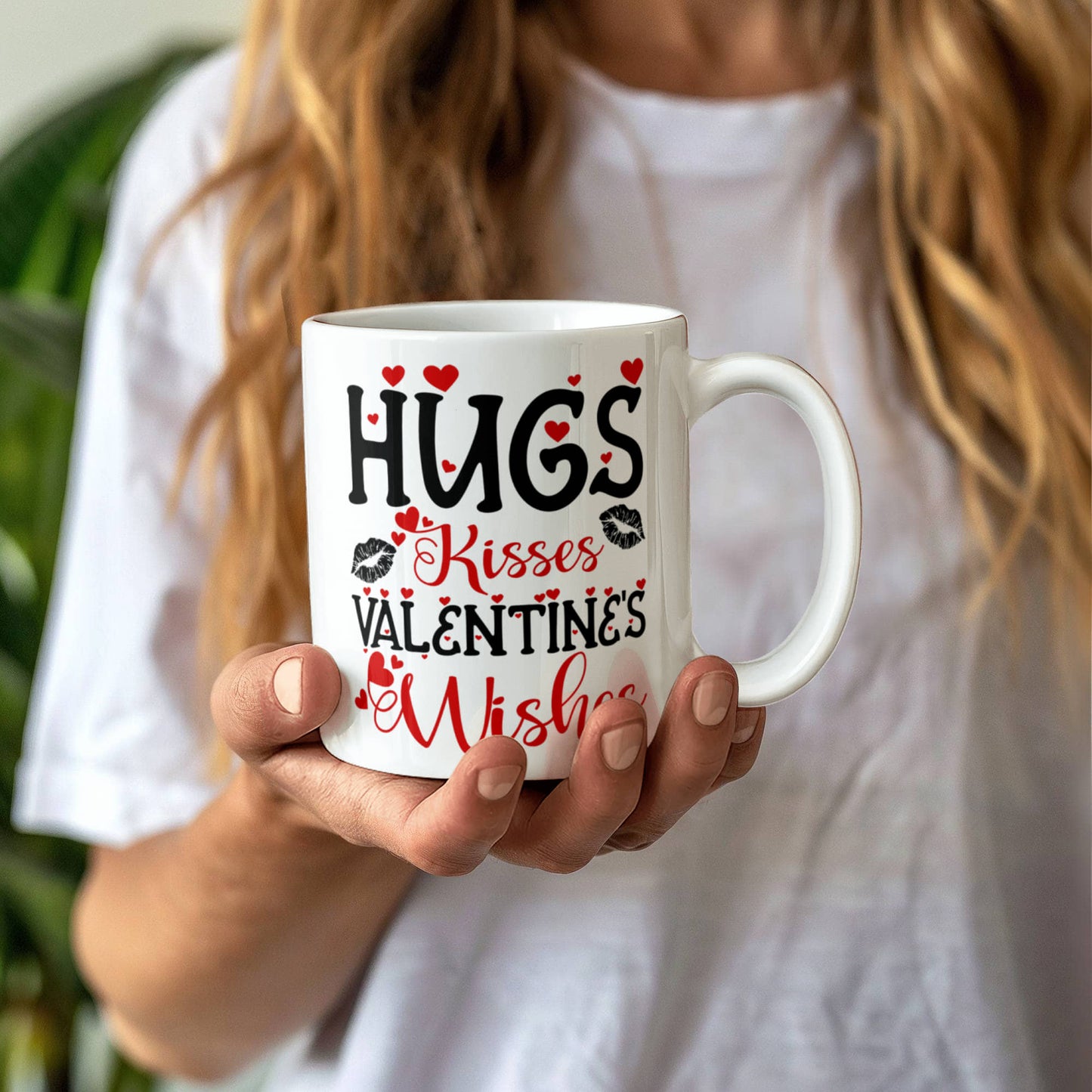 Hugs, Kisses Valentine's  Wishes - Valentine's Day Best Gift For - White Ceramic Mug