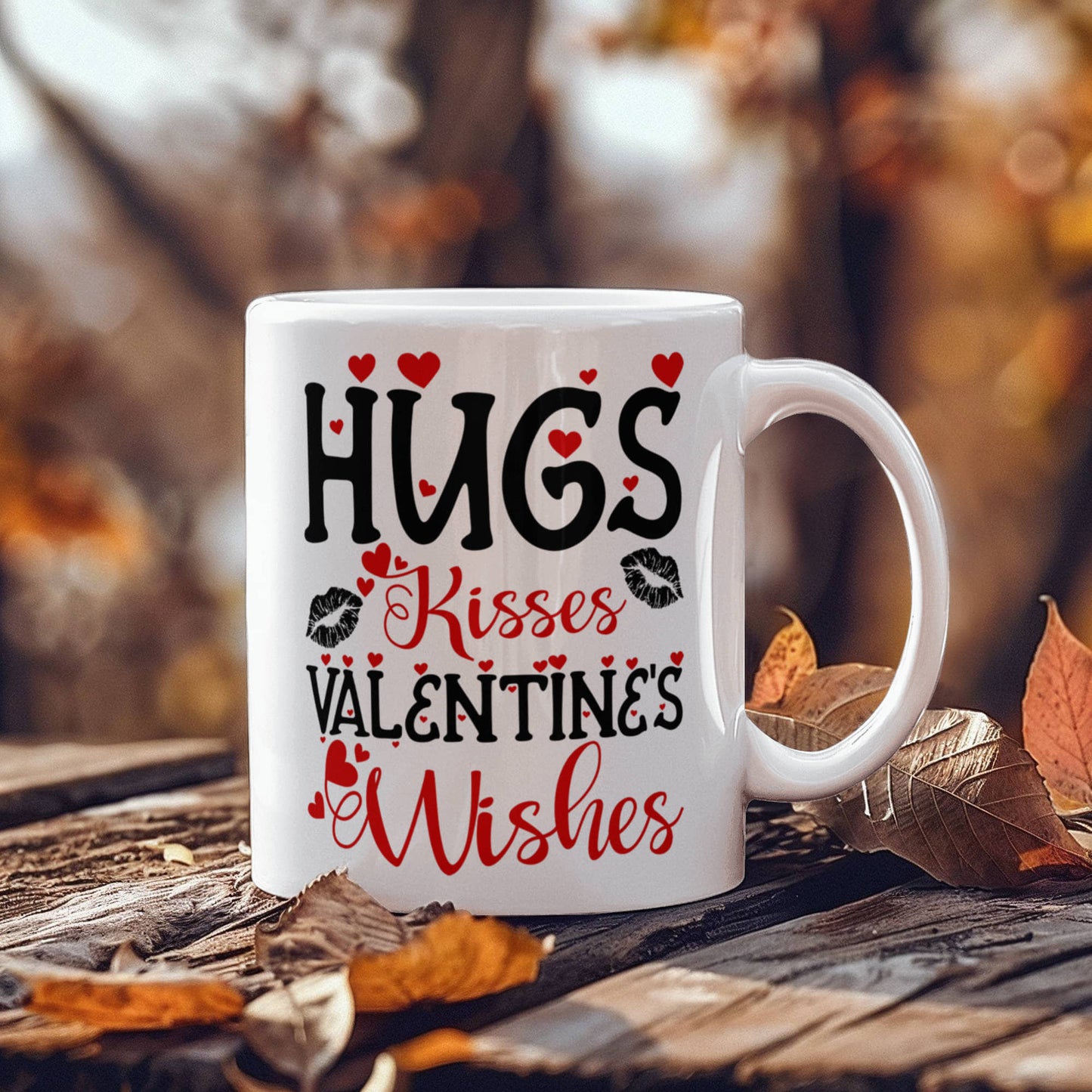 Hugs, Kisses Valentine's  Wishes - Valentine's Day Best Gift For - White Ceramic Mug