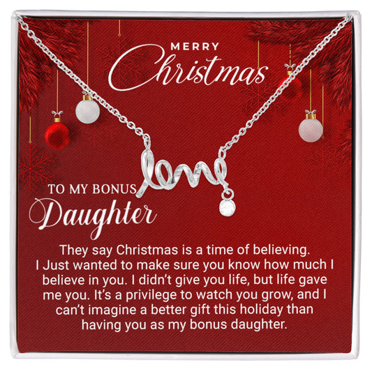To My Bonus Daughter - Christmas Gift - Scripted Love Necklace