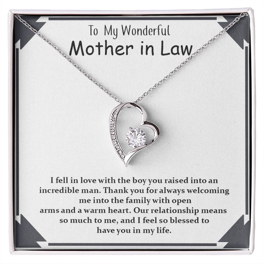 Gift For Wonderful Mother-in-law, Forever Love Necklace with On Demand Message Card Gift for Mother-in-Law