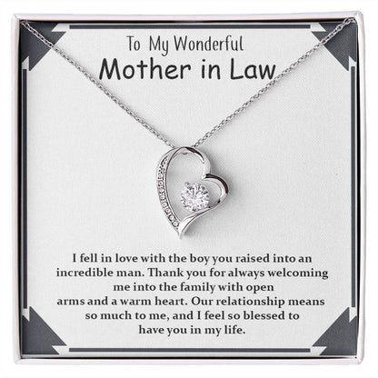 Gift For Wonderful Mother-in-law, Forever Love Necklace with On Demand Message Card Gift for Mother-in-Law