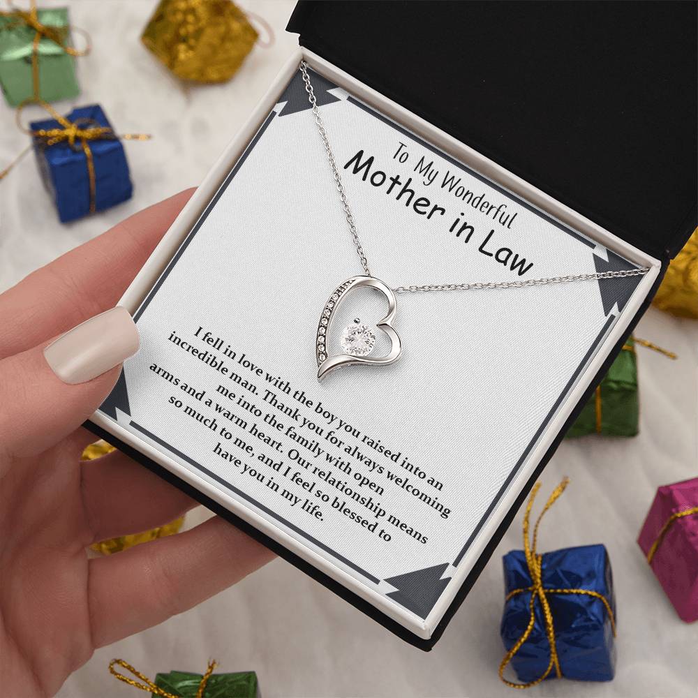 Gift For Wonderful Mother-in-law, Forever Love Necklace with On Demand Message Card Gift for Mother-in-Law