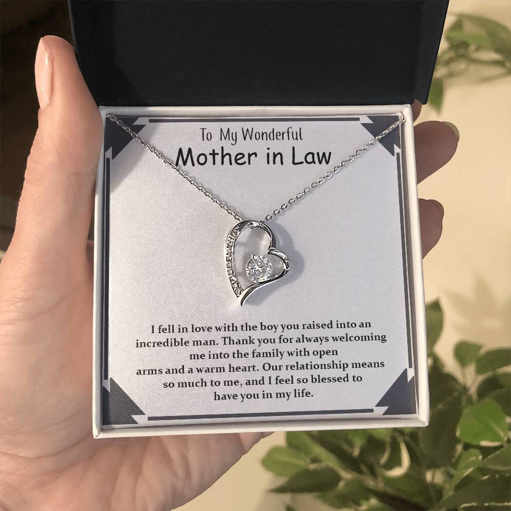 Gift For Wonderful Mother-in-law, Forever Love Necklace with On Demand Message Card Gift for Mother-in-Law