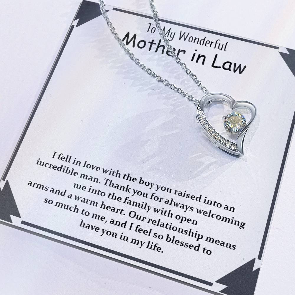 Gift For Wonderful Mother-in-law, Forever Love Necklace with On Demand Message Card Gift for Mother-in-Law