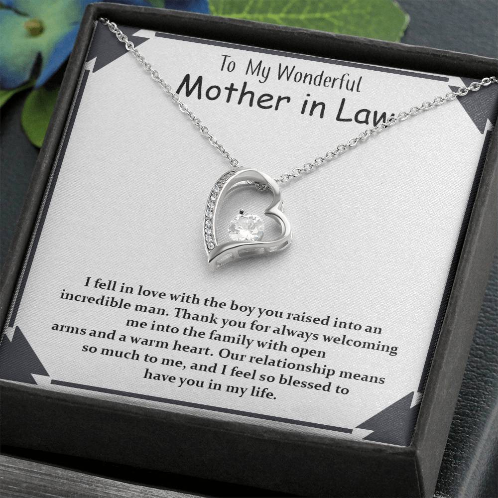 Gift For Wonderful Mother-in-law, Forever Love Necklace with On Demand Message Card Gift for Mother-in-Law