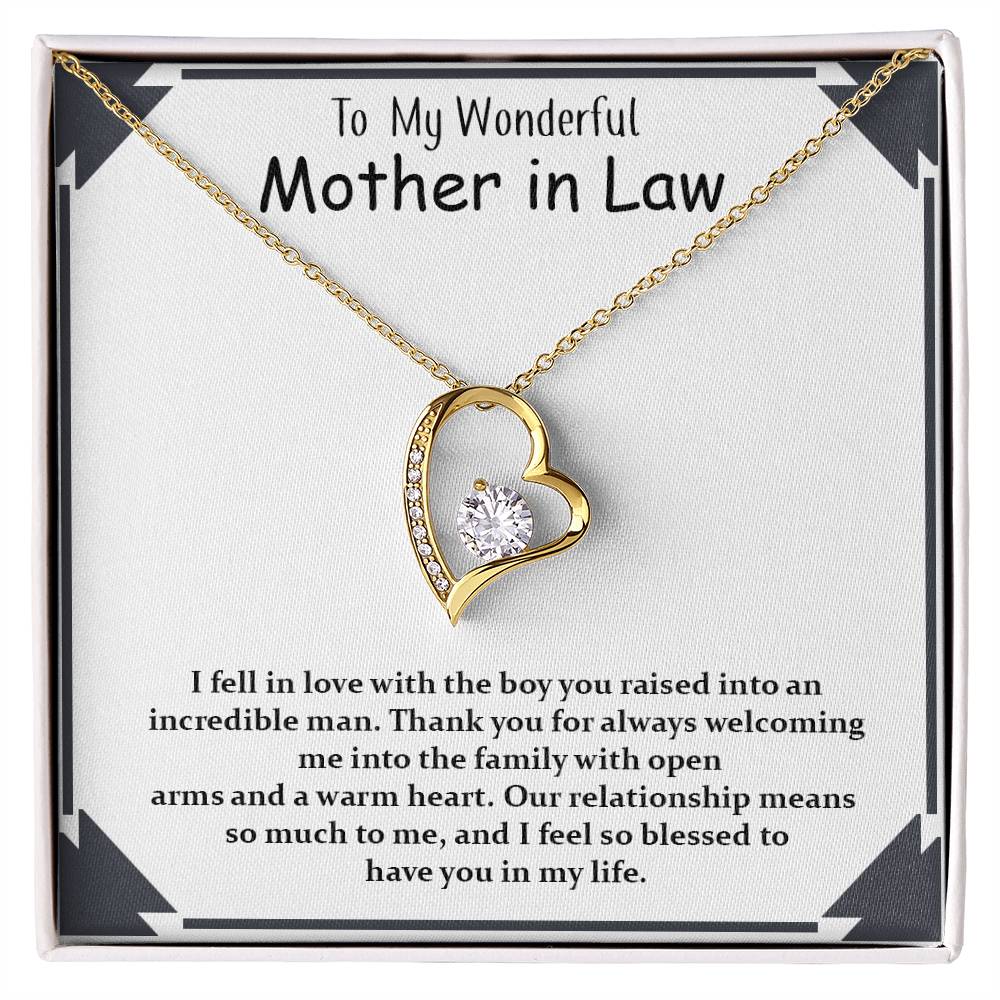 Gift For Wonderful Mother-in-law, Forever Love Necklace with On Demand Message Card Gift for Mother-in-Law