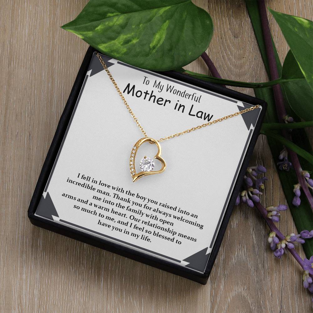 Gift For Wonderful Mother-in-law, Forever Love Necklace with On Demand Message Card Gift for Mother-in-Law