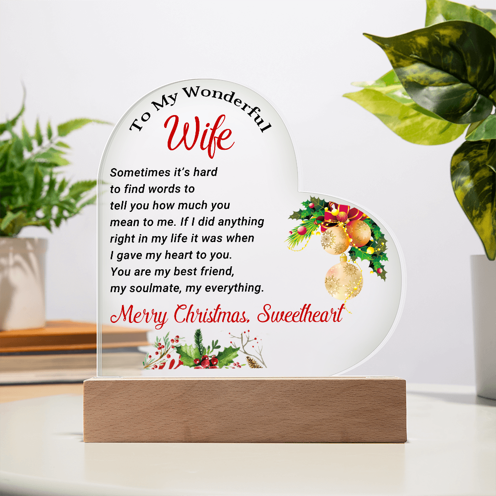 To My Wonderful Wife - Best Gift for Christmas - Acrylic Heart Plaque