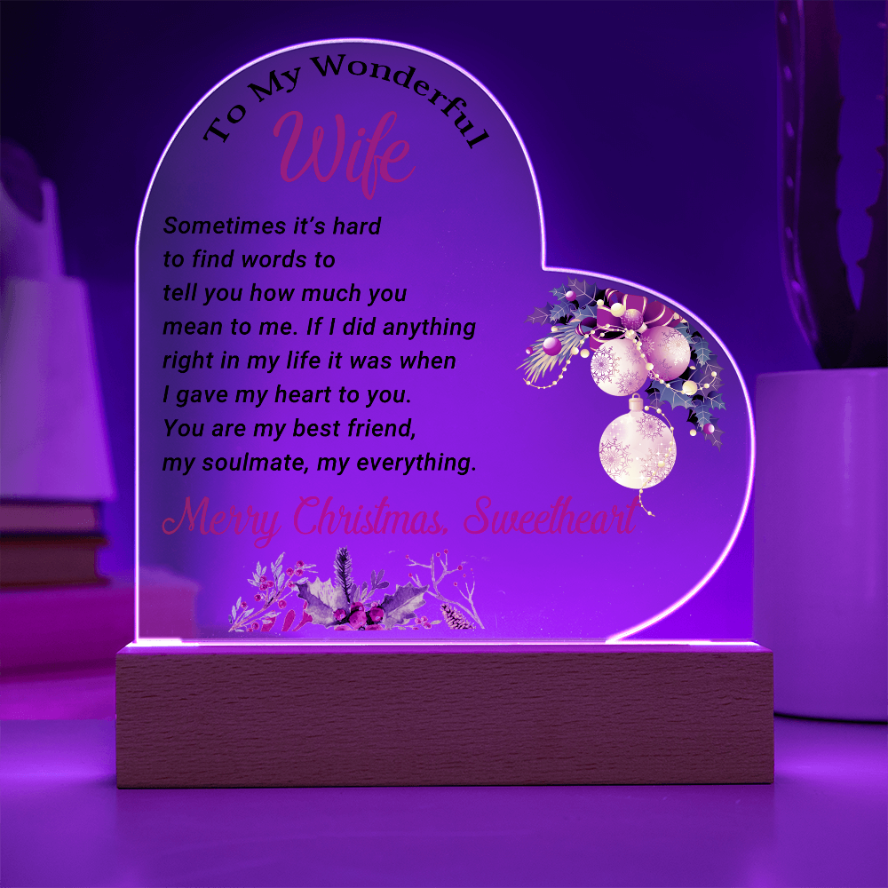 To My Wonderful Wife - Best Gift for Christmas - Acrylic Heart Plaque