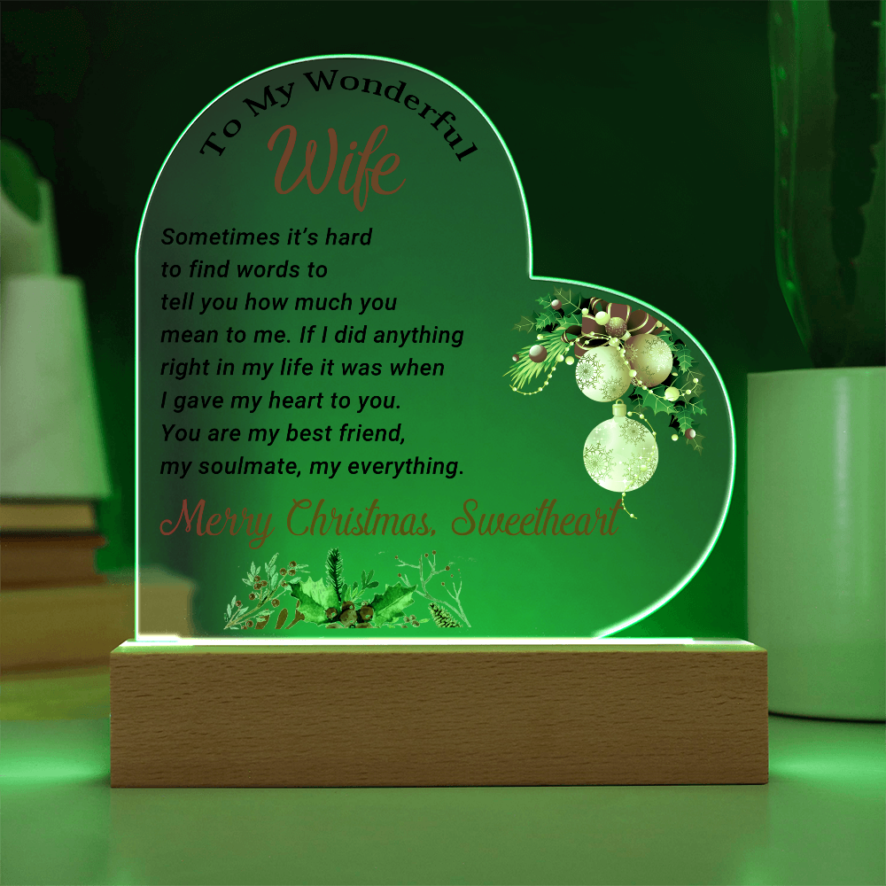 To My Wonderful Wife - Best Gift for Christmas - Acrylic Heart Plaque